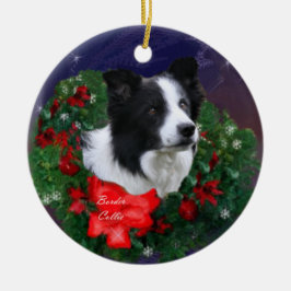 Ornamento De Cerâmica Border Collie Christmas