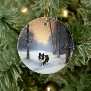 Ornamento De Cerâmica Border Collie Deixe Nevar Natal