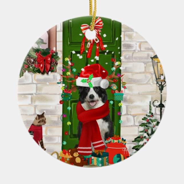 Ornamento De Cerâmica Border Collie Dog Natal (Frente)