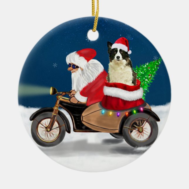 Ornamento De Cerâmica Border Collie Dog Papai Noel (Frente)
