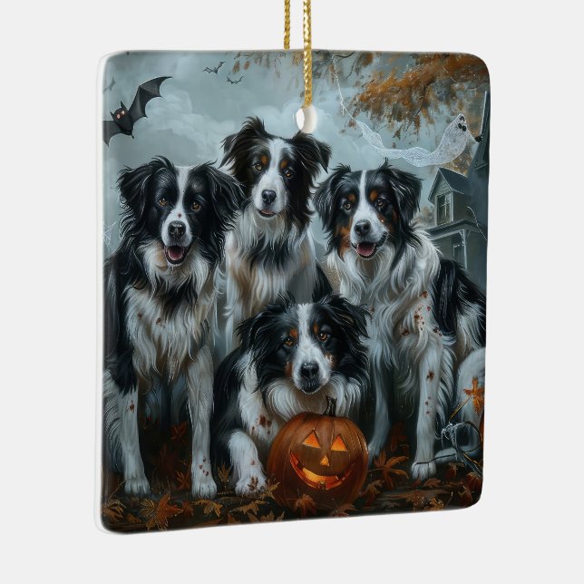 Ornamento De Cerâmica Border Collie Halloween Night Doggy Delight (Direito )