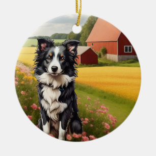 Ornamento De Cerâmica Border Collie na Fazenda