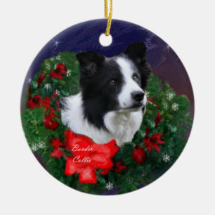 Ornamento De Cerâmica Border Collie Natal