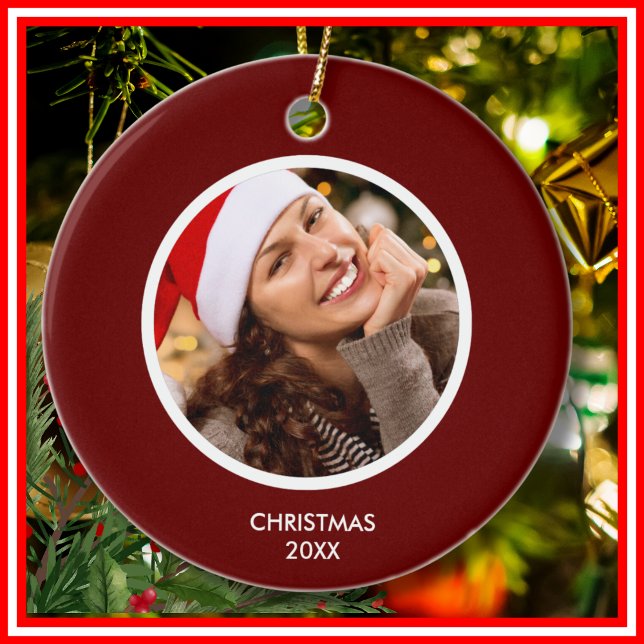 Ornamento De Cerâmica Bordéus e White Modern Iniciais Monograma FOTO (Criador carregado)