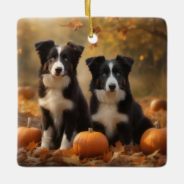 Ornamento De Cerâmica Bordo Collie Puppy Autumn Delight Pumpkin (Frente)