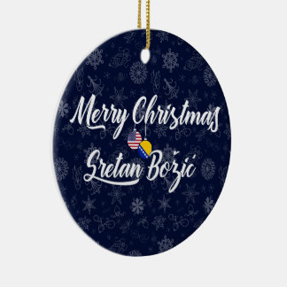Ornamento De Cerâmica Bosnia and Herzegovina USA Bilingual Christmas