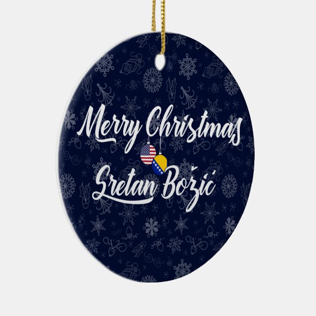 Ornamento De Cerâmica Bosnia and Herzegovina USA Bilingual Christmas (Direito )