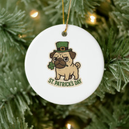 Ornamento De Cerâmica Boss Pug Leprechaun Hat St.Patrick's Day