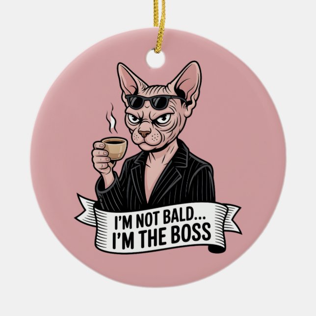 Ornamento De Cerâmica Boss Sphynx Cat Coffee Artwork (Frente)