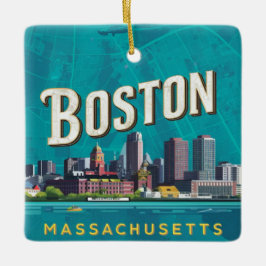 Ornamento De Cerâmica Boston, horizonte da cidade de Massachusetts com m