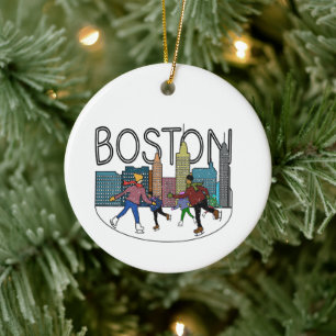 Ornamento De Cerâmica Boston Ice Skating Personaliza As Costas