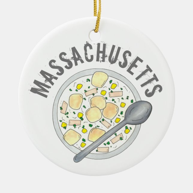 Ornamento De Cerâmica Boston Massachusetts New England Clam Chowder (Frente)