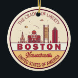 Ornamento De Cerâmica Boston Massachusetts Skyline Emblem<br><div class="desc">Design de arte colorida e minimalista de Boston com monumentos e marcos da cidade de Massachusetts.</div>
