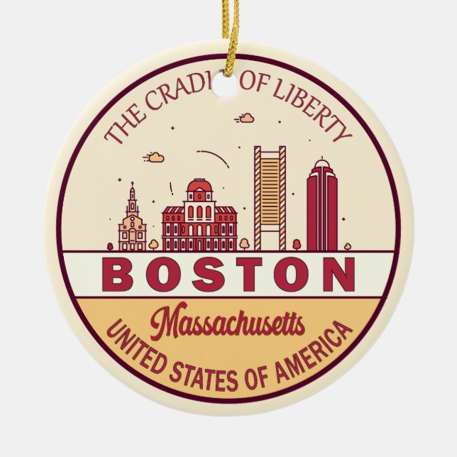 Ornamento De Cerâmica Boston Massachusetts Skyline Emblem (Frente)