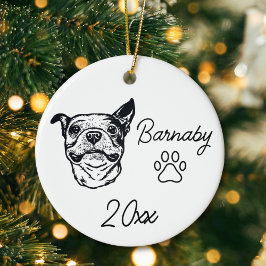 Ornamento De Cerâmica Boston Terrier Cachorro Nome Personalizado & Ano L