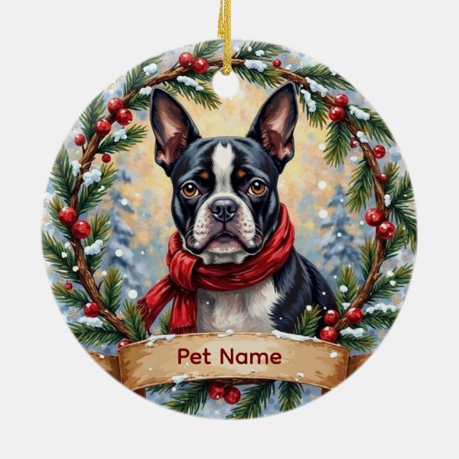 Ornamento De Cerâmica Boston Terrier Christmas (Traseira)