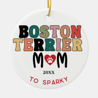 Ornamento De Cerâmica Boston Terrier Dog Foto Mãe Heart