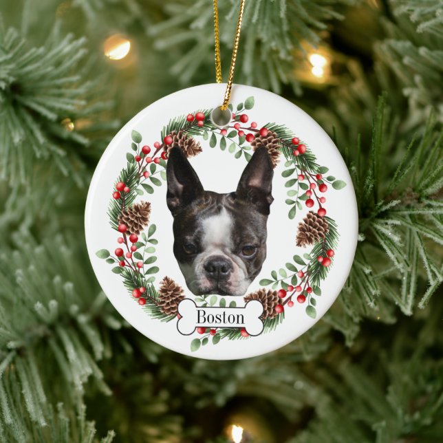 Ornamento De Cerâmica Boston Terrier dog Personalised Pet Ornament (Árvore)