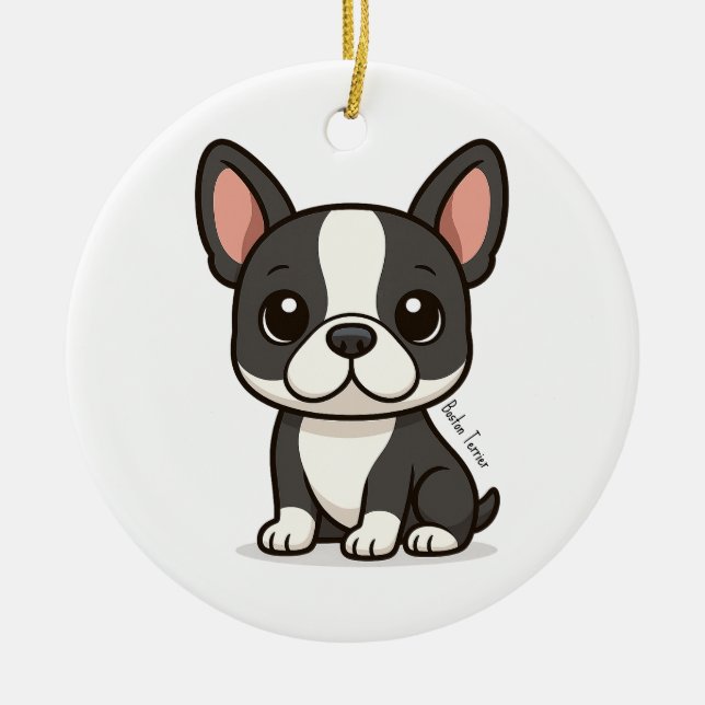 Ornamento De Cerâmica Boston Terrier Nome Personalizado (Frente)