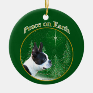 Ornamento De Cerâmica Boston Terrier Peace
