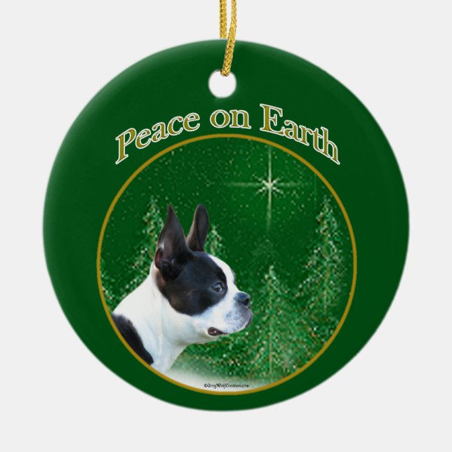 Ornamento De Cerâmica Boston Terrier Peace (Frente)