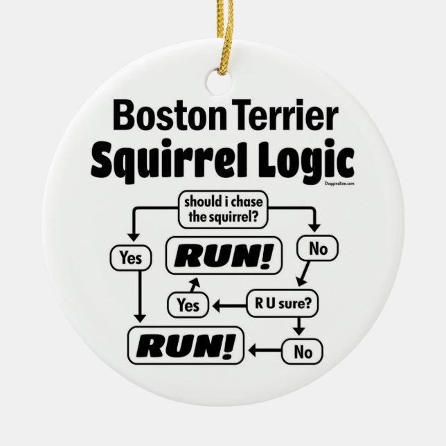 Ornamento De Cerâmica Boston Terrier Squirrel Logic (Frente)