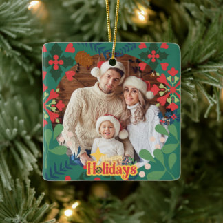 Ornamento De Cerâmica Botânica de Natal retrógrada e moderna