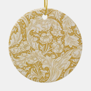 Ornamento De Cerâmica Botão de Solteiro Floral Dourado William Morris