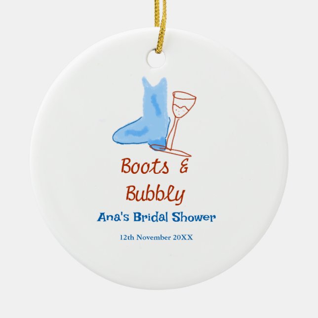 Ornamento De Cerâmica Botas & champanhe espumante banho de noiva azul (Frente)