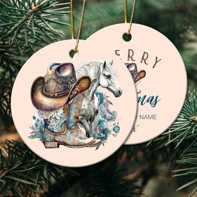 Ornamento De Cerâmica Botas de cowboy de cowboy de cowboy de cowboy que  (Cowgirl horse cowboy boots hat floral western ceramic ornament)