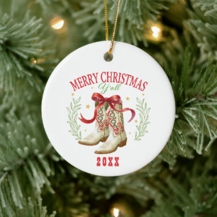 Ornamento De Cerâmica Botas de Cowboy de Natal Ocidental