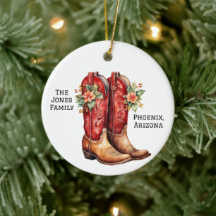 Ornamento De Cerâmica Botas de Cowboy do Deserto/Sudoeste no Natal
