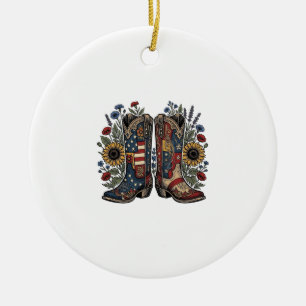 Ornamento De Cerâmica Botas de Cowboy Patrióticas Camisa Floral de Giras