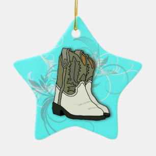 Ornamento De Cerâmica Botas de Cowgirl Rodeio Country