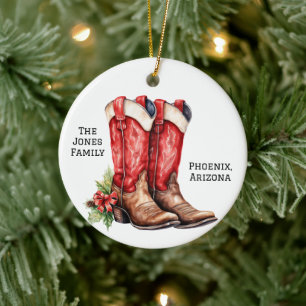 Ornamento De Cerâmica Botas de Natal de Cowboy do Deserto/Sudoeste