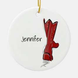 Ornamento De Cerâmica Botas Vermelhas de Cowboy Personalizadas Presente