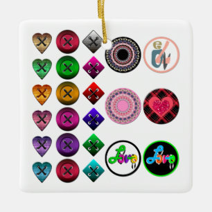 Ornamento De Cerâmica Botões de cartoon bonitos cor branca, fundo branco