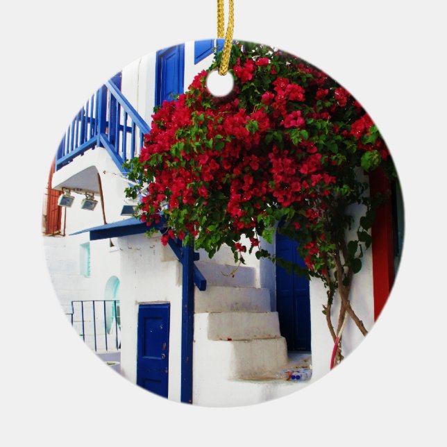 Ornamento De Cerâmica Bougainvillea que cresce na casa em Mykonos, (Frente)