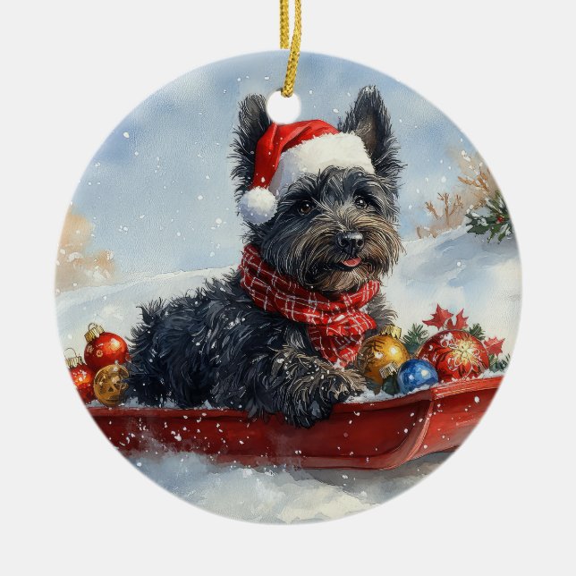 Ornamento De Cerâmica Bouviers Des Flandres Dog em Sledge Christmas (Frente)
