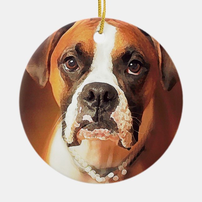 Ornamento De Cerâmica Boxer Aquarela (Frente)