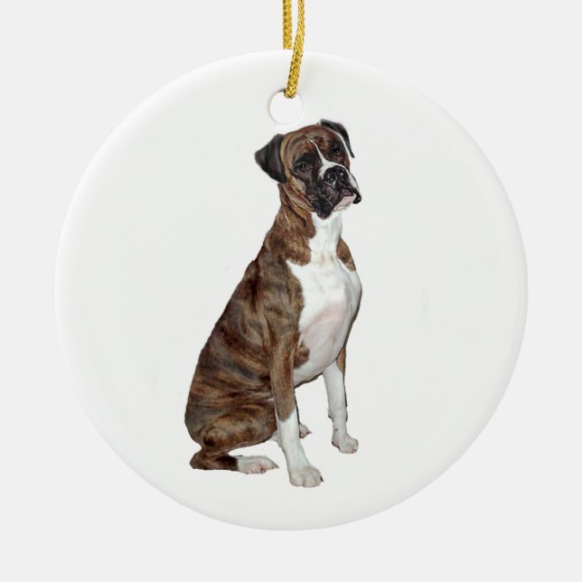 Ornamento De Cerâmica Boxer - brindle (orelhas naturais) (Frente)