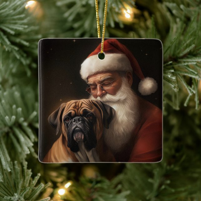 Ornamento De Cerâmica Boxer com Papai Noel Natal Festivo (Árvore)