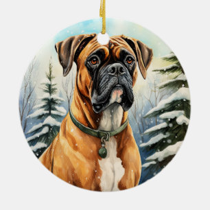 Ornamento De Cerâmica Boxer de inverno bonito