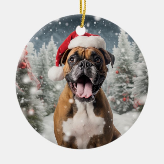 Ornamento De Cerâmica Boxer Dog Christmas Keepsaokê (Frente)