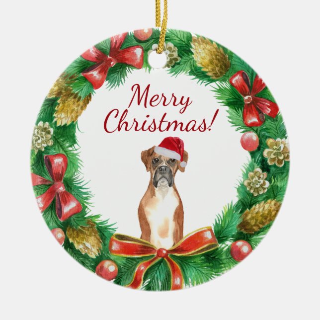 Ornamento De Cerâmica Boxer Dog Feliz Natal (Frente)