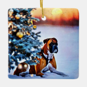 Ornamento De Cerâmica Boxer em Árvore de Natal