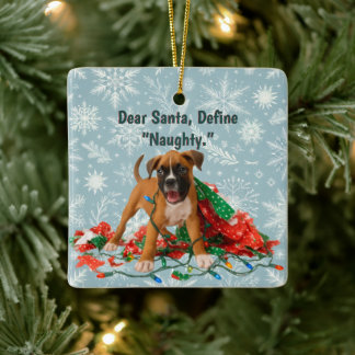 Ornamento De Cerâmica Boxer Engraçado de Natal