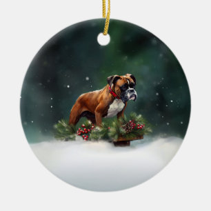 Ornamento De Cerâmica Boxer Natal neve inverno