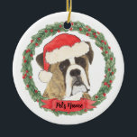 Ornamento De Cerâmica Boxer personalizado de marca<br><div class="desc">Faça a lista legal este ano com um ornamento personalizado do seu doce boxeador de brindle!</div>