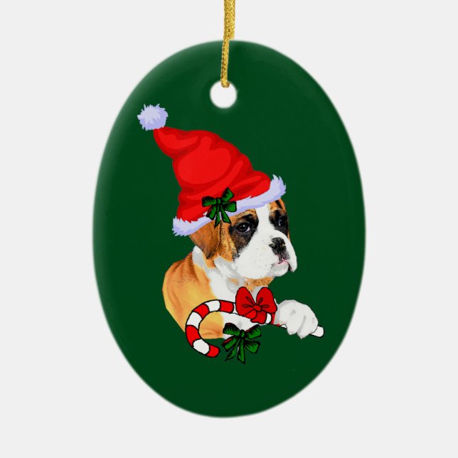 Ornamento De Cerâmica Boxer Puppy Natal (Frente)